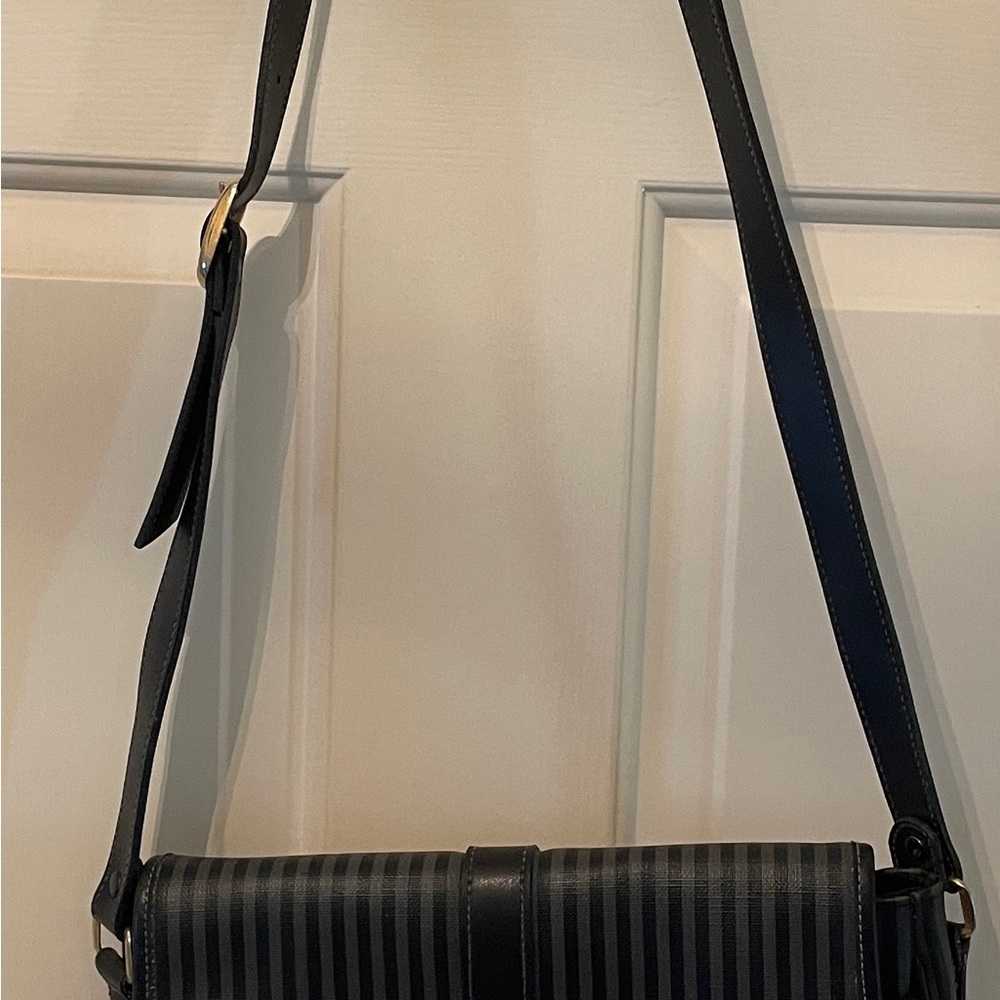 Vintage Chelsea Club Cross Body Bag- Black/gray Vertical Stripes